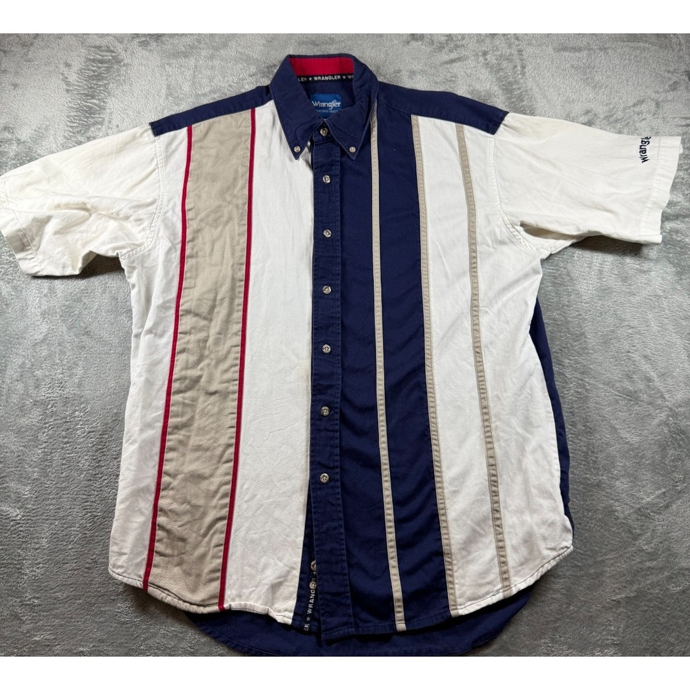 Vtg Wrangler Western Striped Shirt Colorblock Red White Blue XL Fit